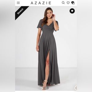 AZAZIE INDUH
A-Line Flutter V-neck Mesh Floor-Length Dress Steel Grey